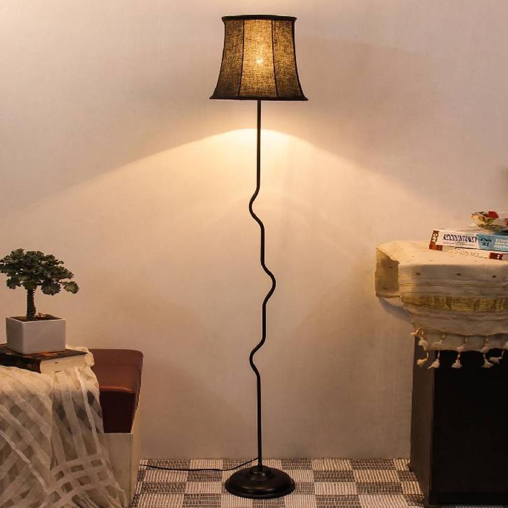 Dixie Black Fabric Floor Lamp with Black Iron Base