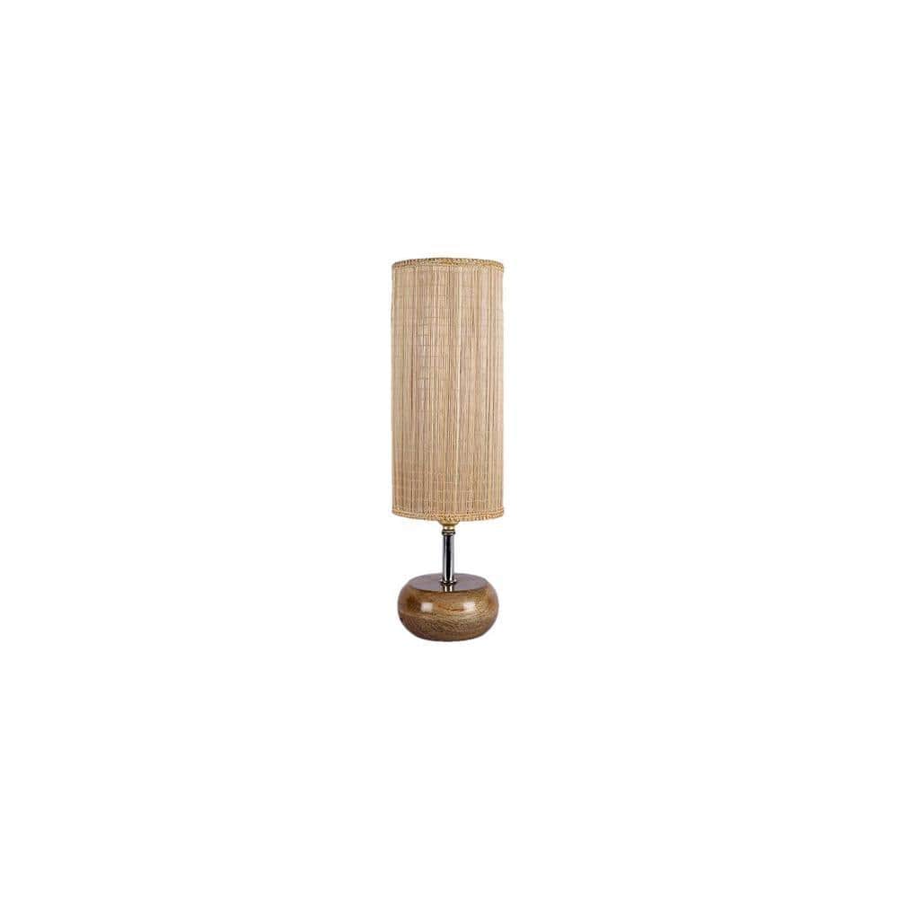 Leslie Beige Bamboo Shade Table Lamp with Natural Wooden Base