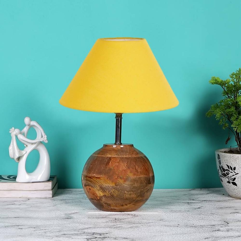 Yellow cotton with Natural Wood Table Lamp