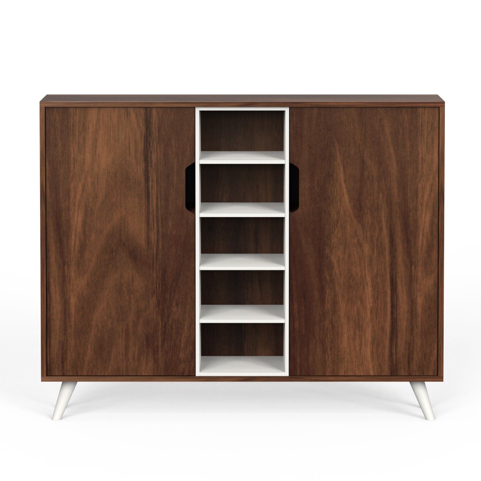 BLUEWUD Furlyn Engineered Wood Dual Tone 2 Doors Shoe Rack Cabinet Slipper Footwear Stand Organizer with Handle Less Desgin & 5 Closed Shelves can Store Up to 25 Pairs for Home (Brown Maple & White)