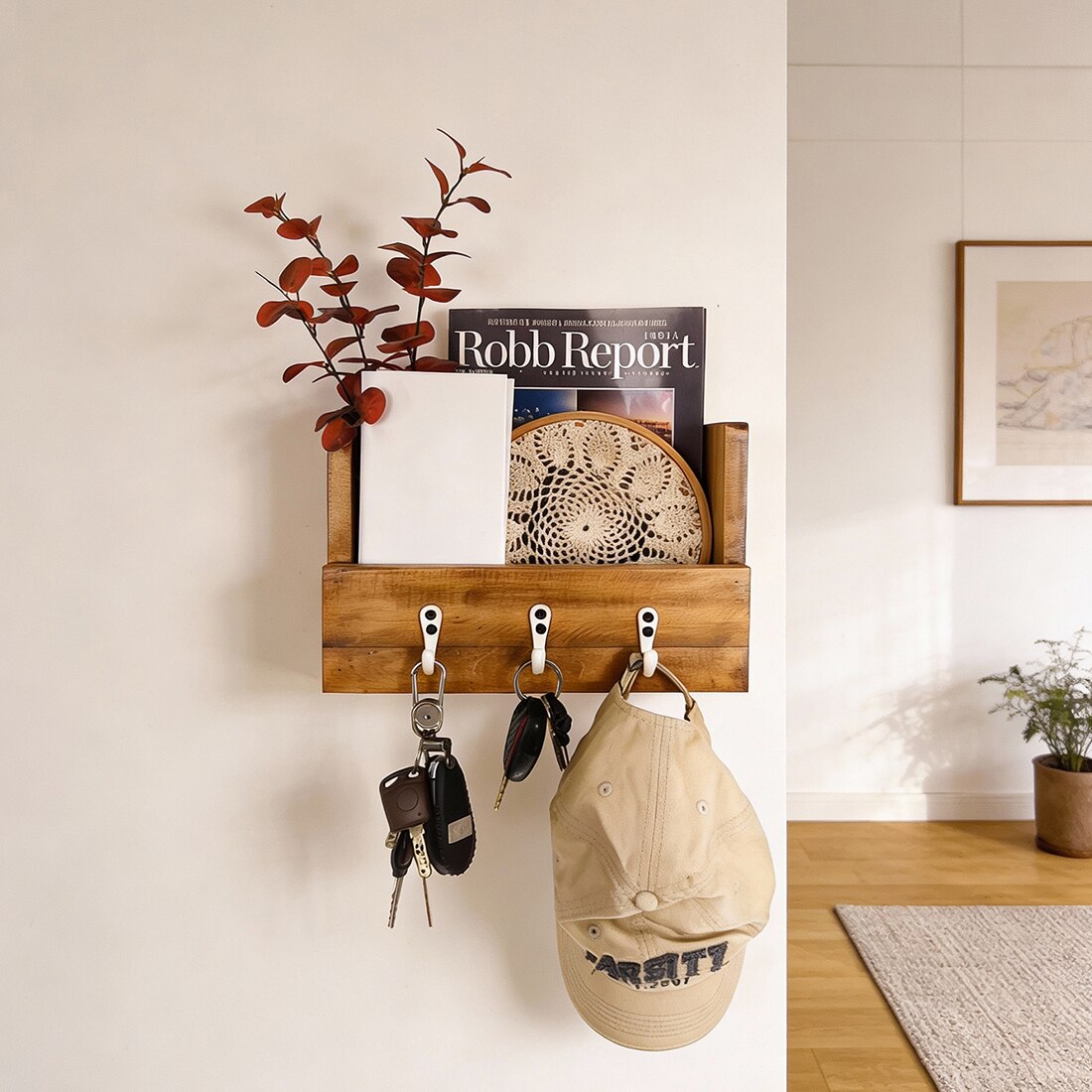 Tivoli Wooden Wall Organiser With Key Holders