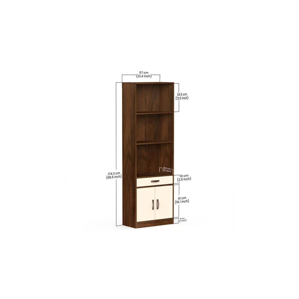 Seonn Engineered Wood Bookshelf wth Drawer and 2 Doors in Maple & Beige
