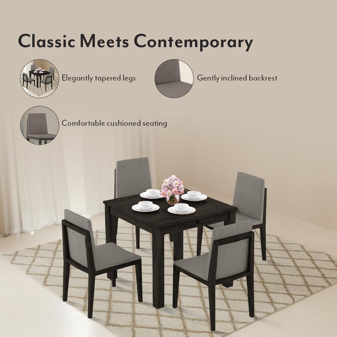 Galatea Dining Chair Set Of 2 Teak In American Walnut Finish With Grey Colour Fabric