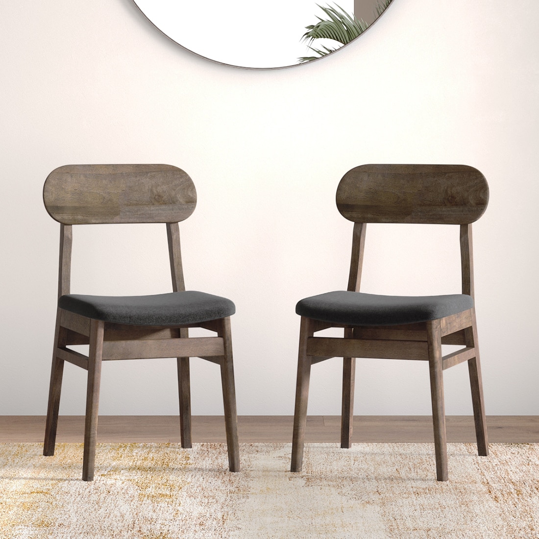 Lunar Solid Wood Dining Chair Set of 2 In Danish Walnut Finish With Urban Grey Fabric Colour