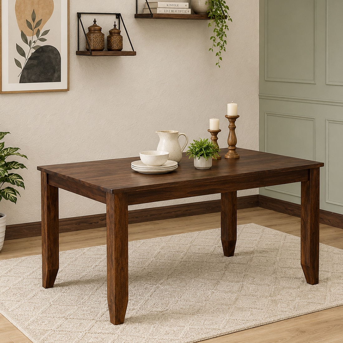 Catrice Solid Wood 6 Seater Dining Table in Provincial Teak Finish - Jyoti Impex
