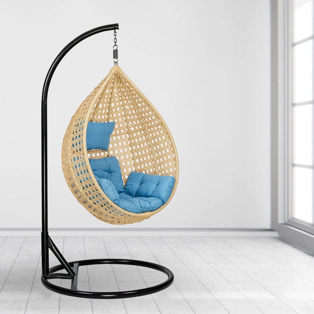 Rattan Egg Single Seater 6 Star Swing Chair Blue