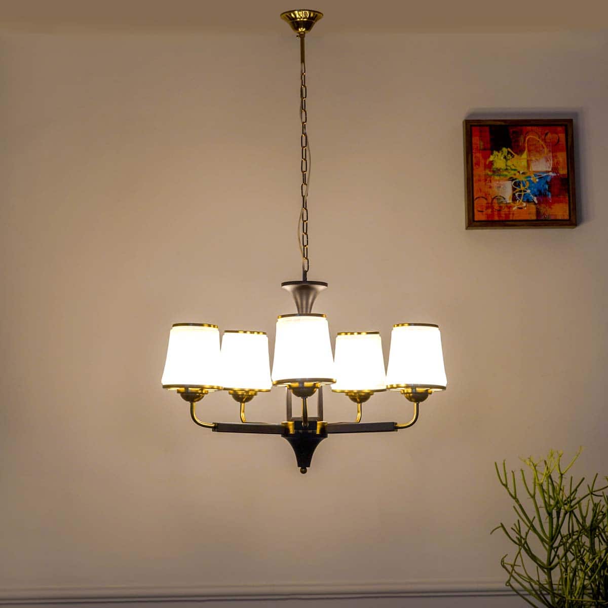 Hartland 5 Light Metal and Glass Chandelier