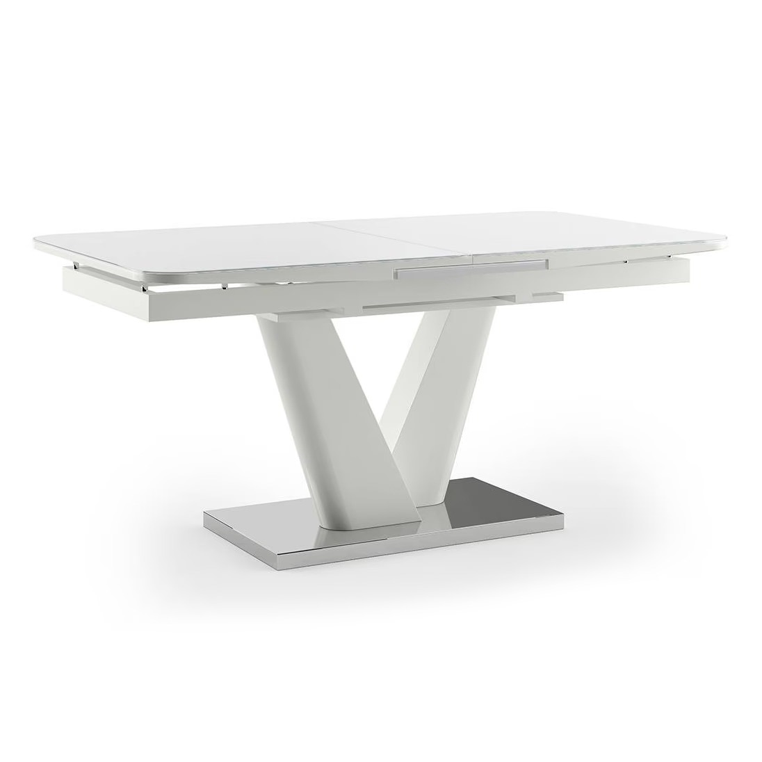 Caribu Glass 6 to 8 Seater Extendable Dining Table in White High Gloss Finish (Finish : white high gloss) with Set of 8 Casey Swivel Dining Chair in Dual Tone