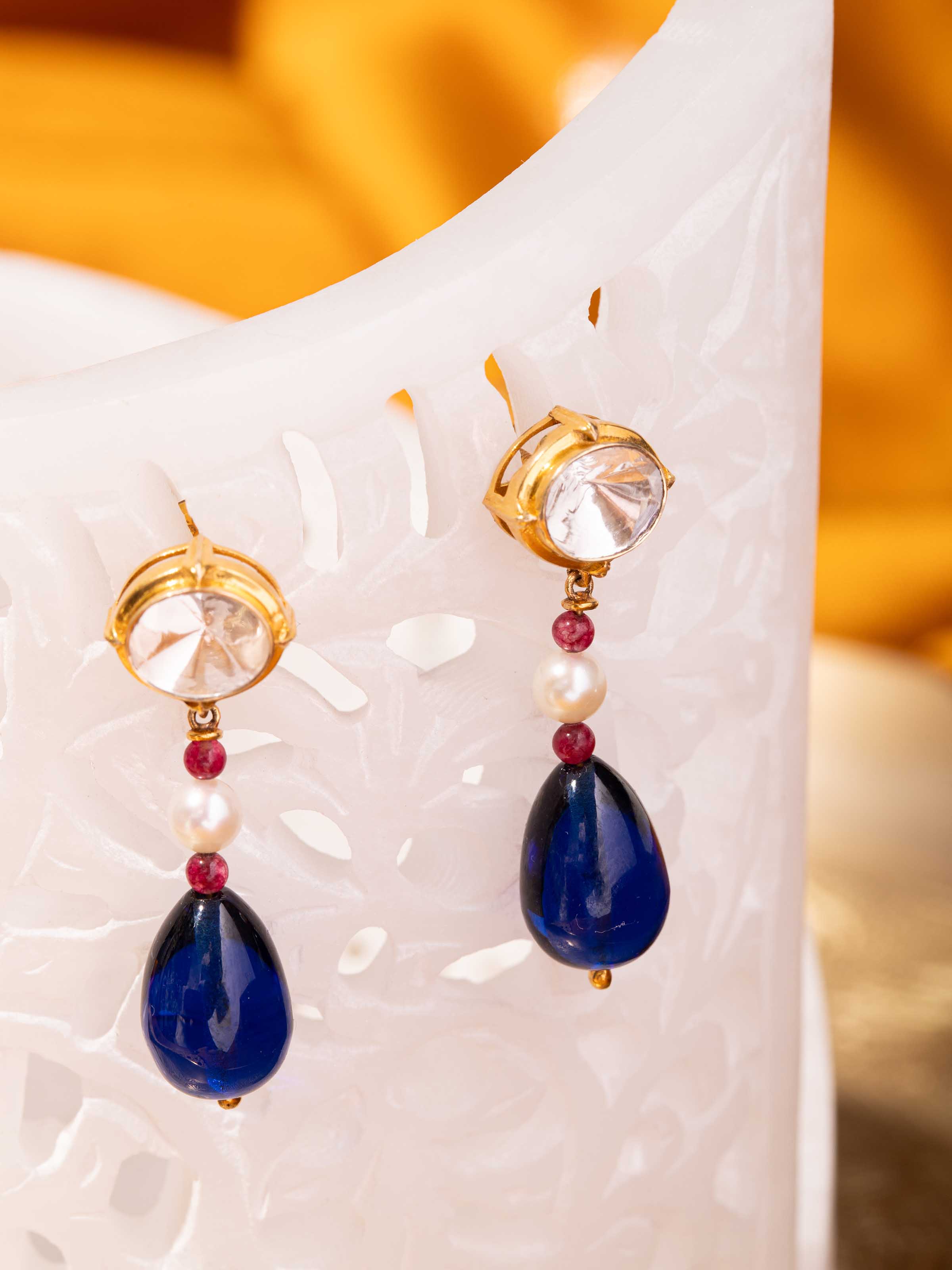 Alternate lifestyle angle showing the depth and shine of the Polki stones and warm gold tone.