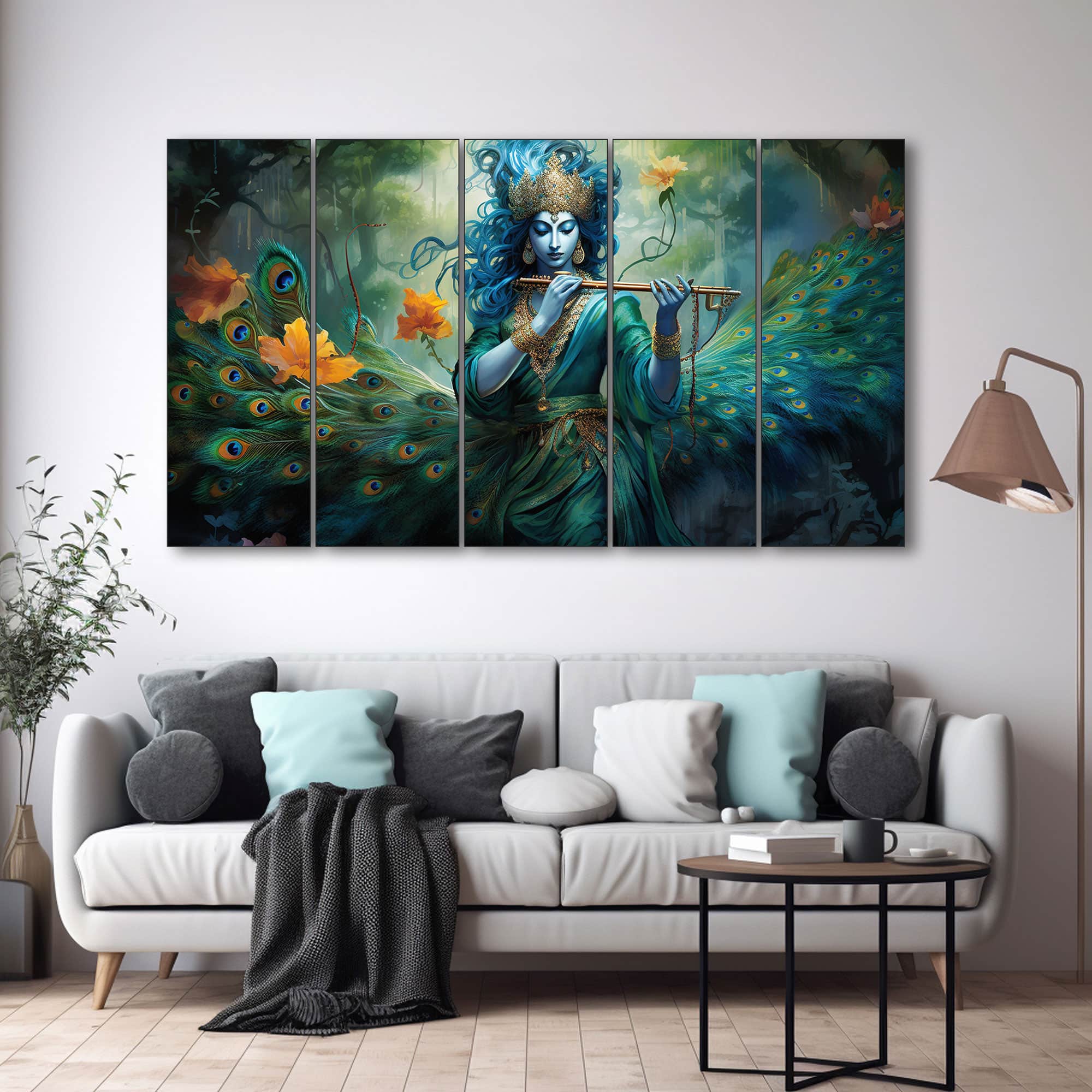 The Castle Decor Krishna Ji Wall Painting Wooden Framed 27x48 Inch (Style 18) - The Castle Decor