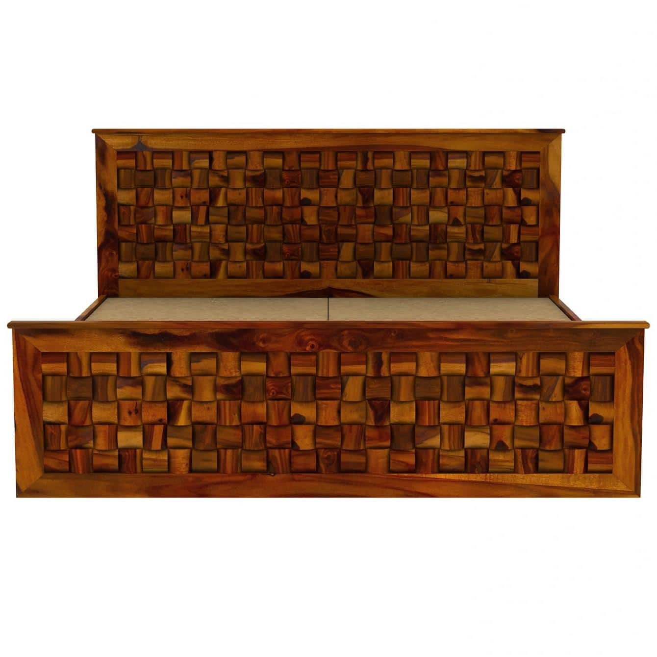 Moglis Solid Wood Queen  Size Bed With Drawer Storage Bed In Honey Oak Finish