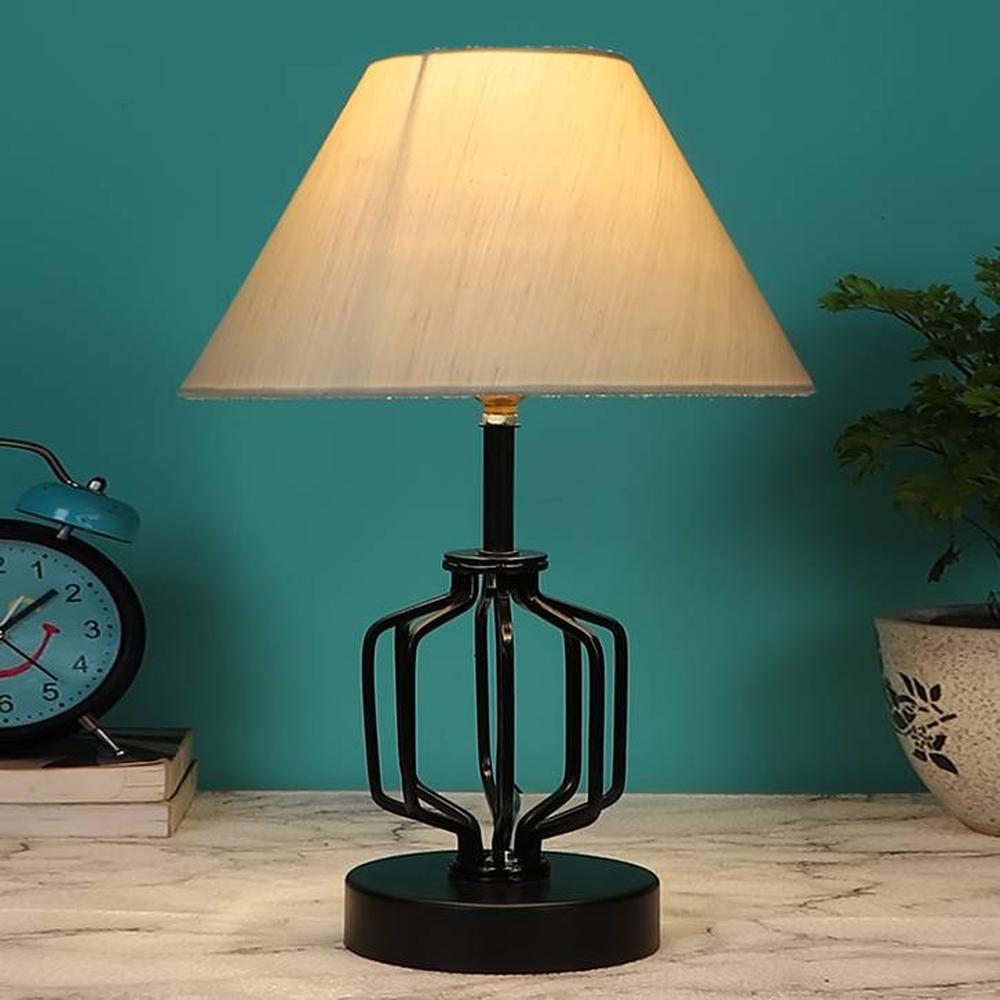 Aitana off-white cotton Table lamp with Iron Base