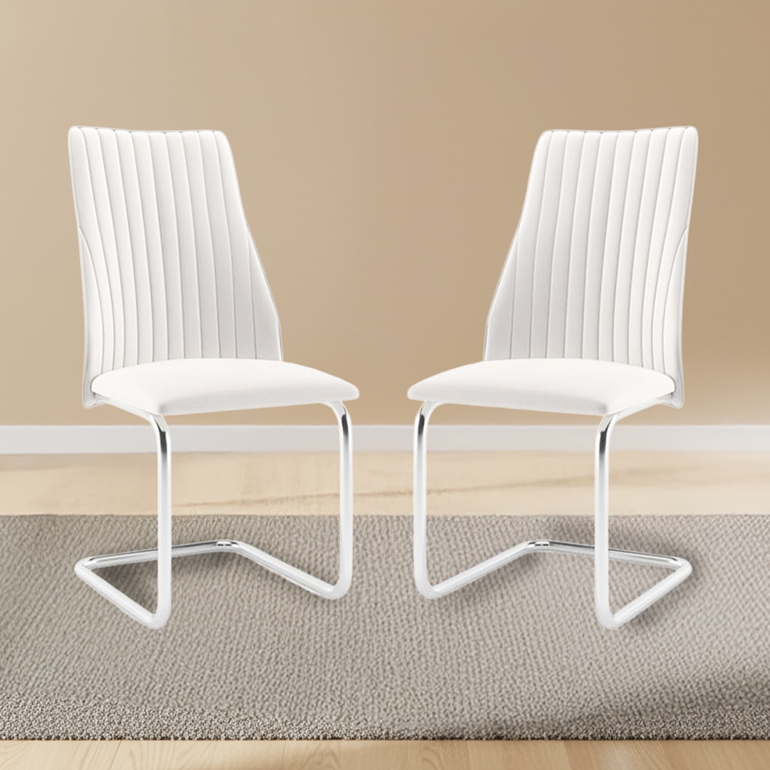 Ingrid Leatherette Dining Chair Set Of 2 In White Colour