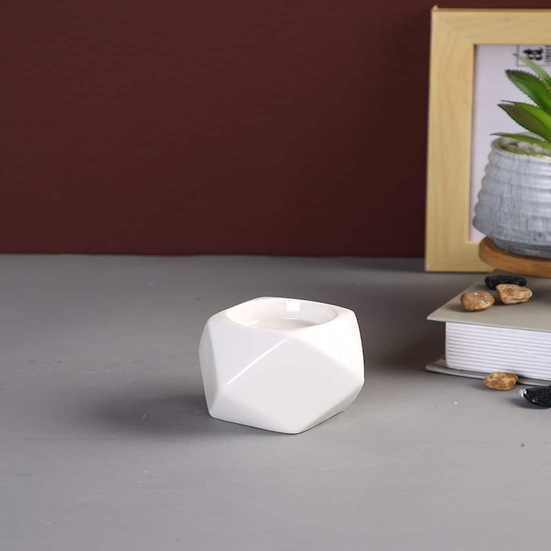 White Nordic style Geometric designed Candle Holder in White Colour
