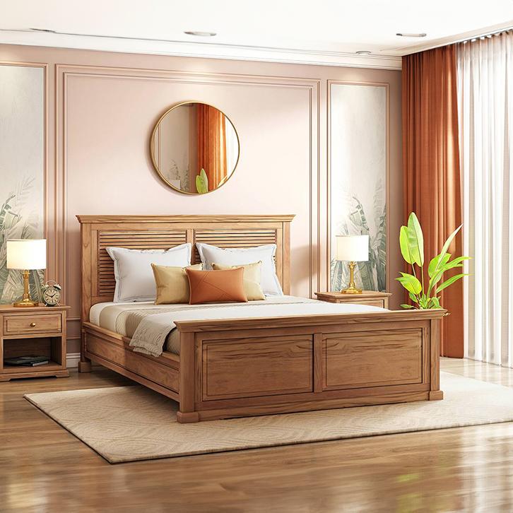 Tuscany Solid Wood King Size Non Storage Bed In Latin American Teak Finish