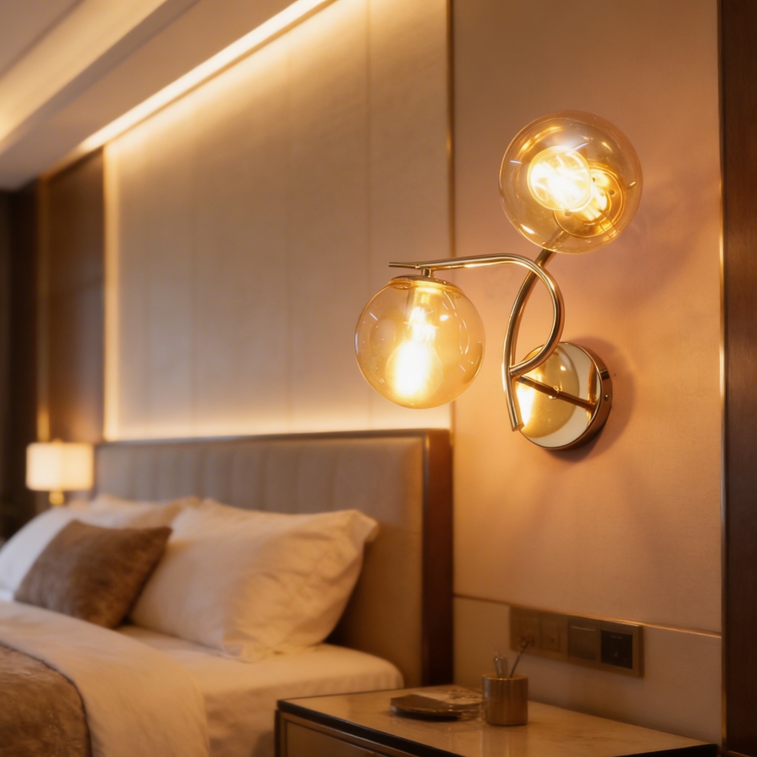 Eliante Modern Wall Lights Mild Steel & Glass Material Gold & Champaign Finish