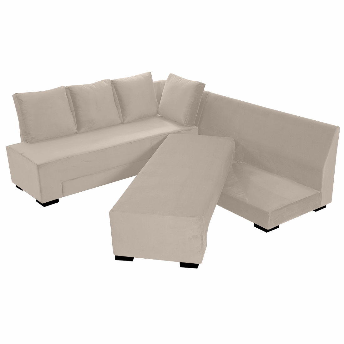 Melo 3 Seater Left Sectional Velvet Sofa Cum Bed in Cream colour