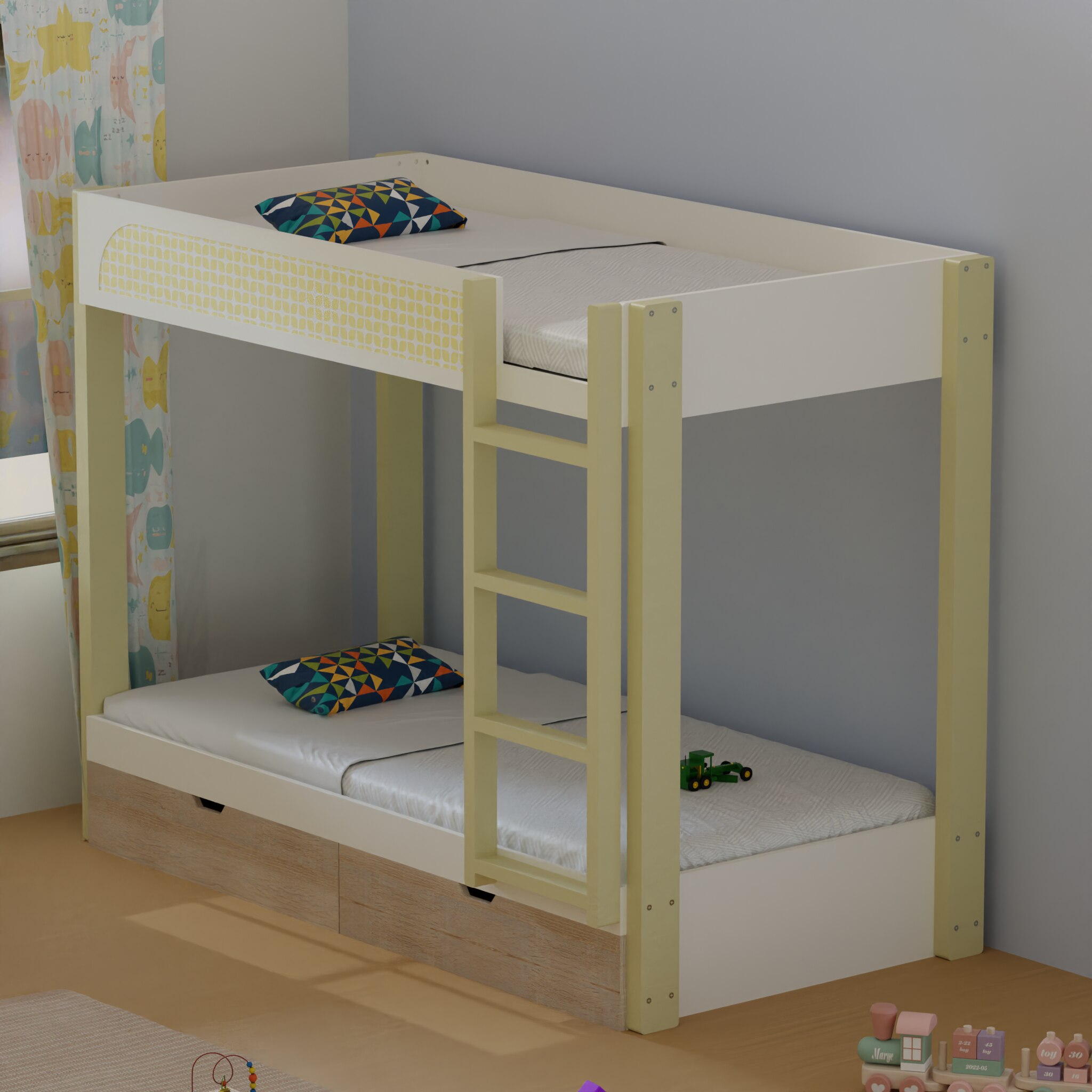 Play Date Single Size Bunk Bed in White and Oak