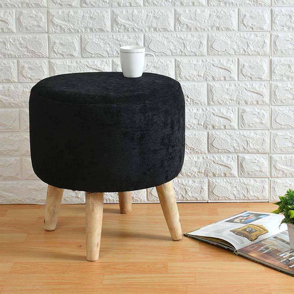 Melanie Solid Wood Stool in Black Colour
