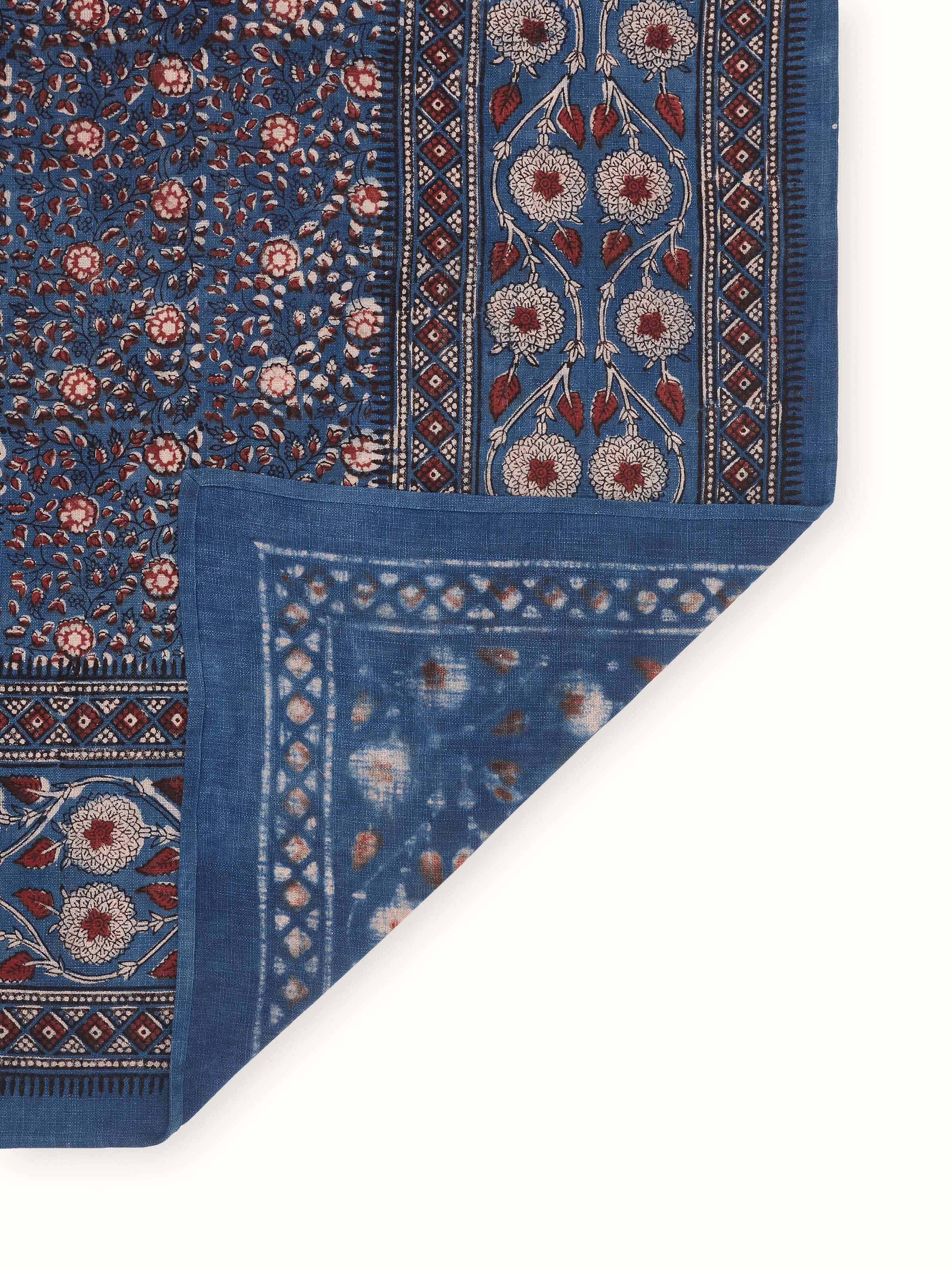 Puspita Indigo Cotton Dabu Hand Block Printed Table Cover 6 Seater