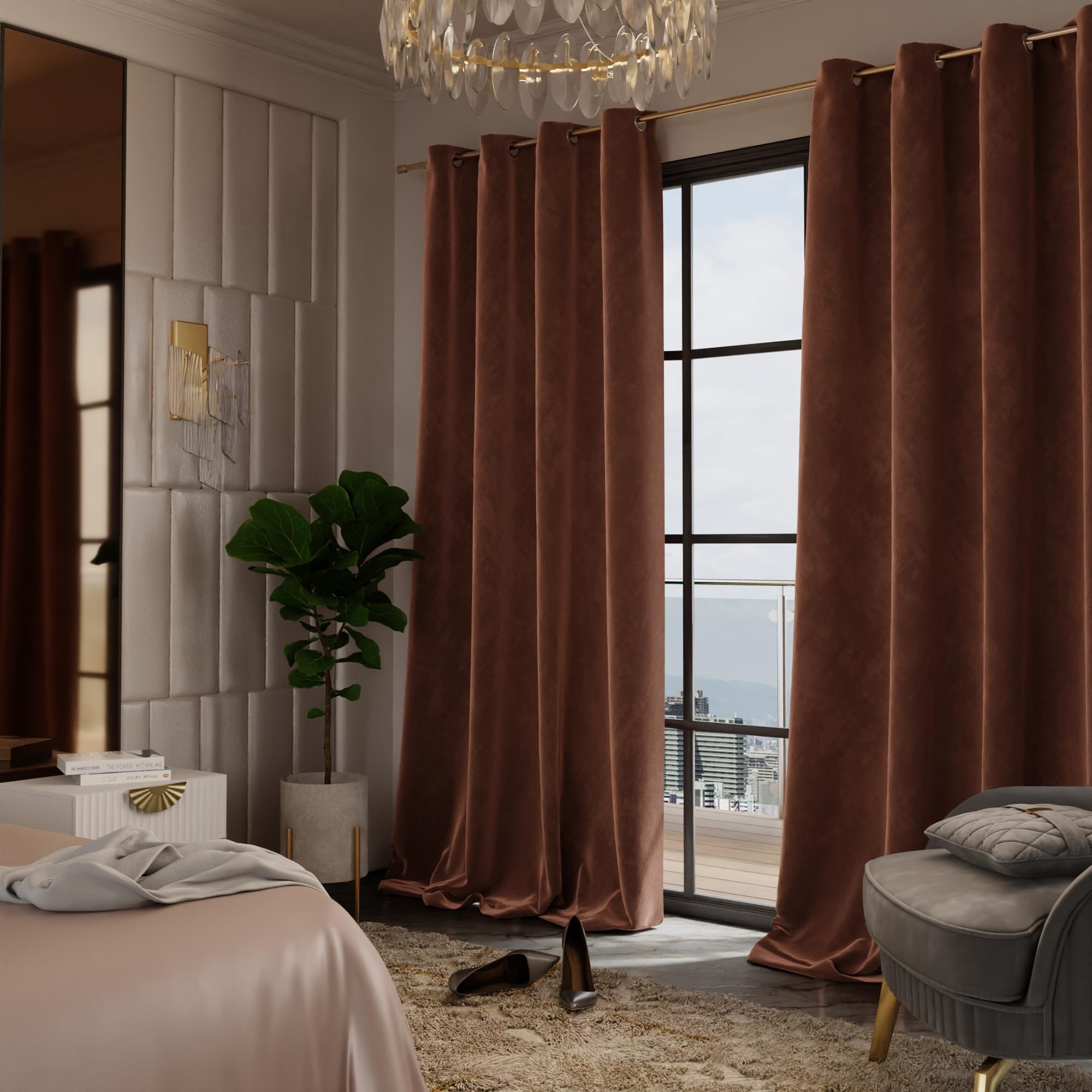 Stoa Paris Velvet Long Door Curtains, Premium Dim-Out Curtain for Pack of 2, Date Night - Caramel Caress - Stoa Paris