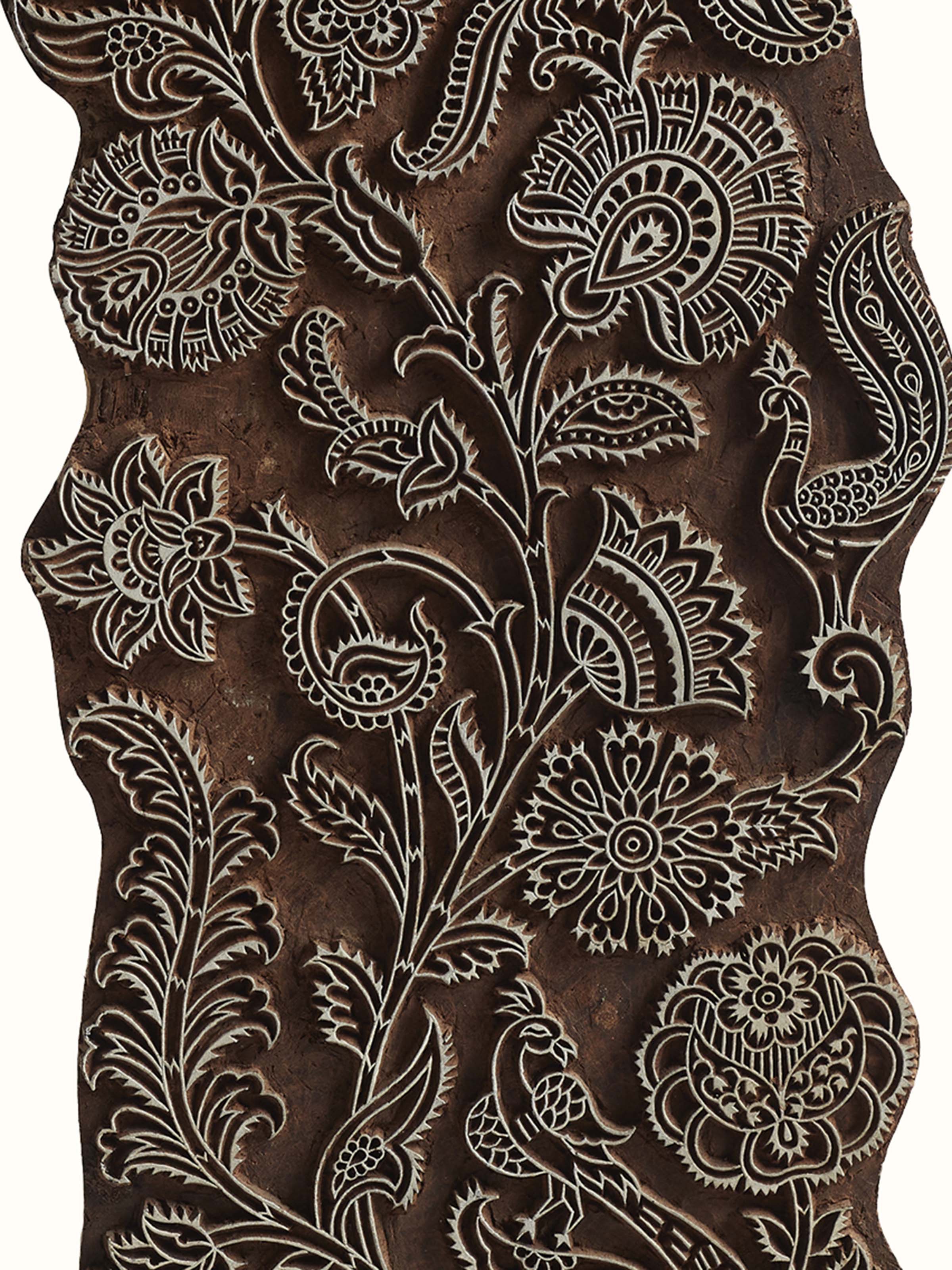 Detail shot of Sheesham Wood Carved Mughal Buta Wooden Block