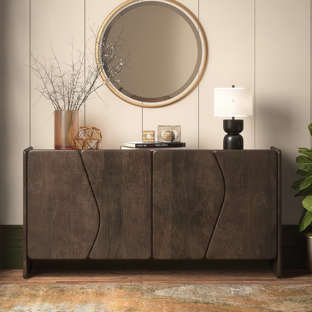 Koro Solid Wood Sideboard In Dark Chestnut Finish