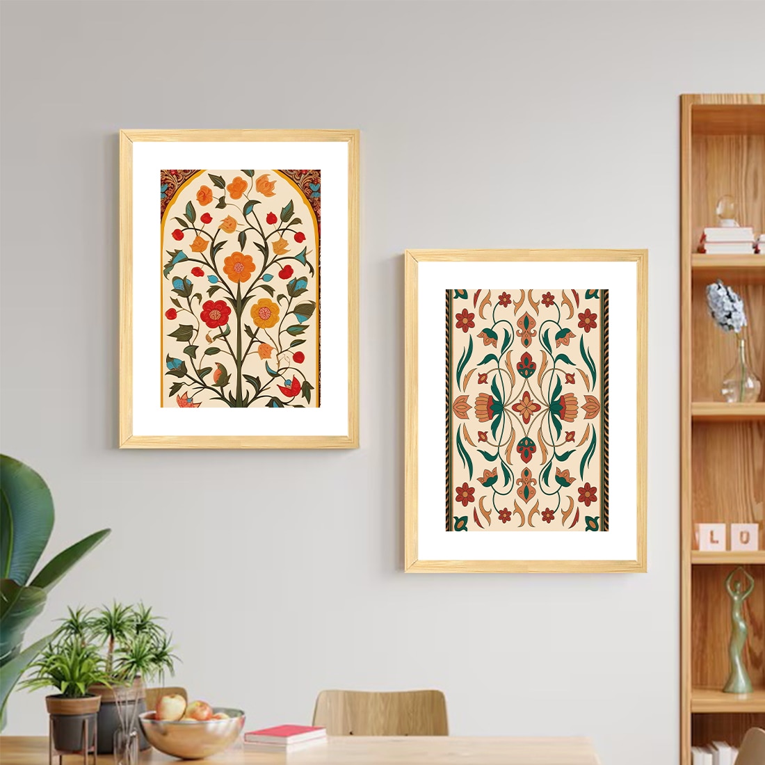 Mughal Floral Motifs Set of 2 Framed Posters Indian Art 45x60 cm - Art Street