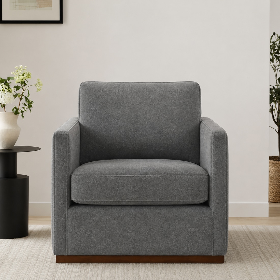 Bobby Boucle Fabric Lounge Chair in Grey Colour - KURSIWALLAH