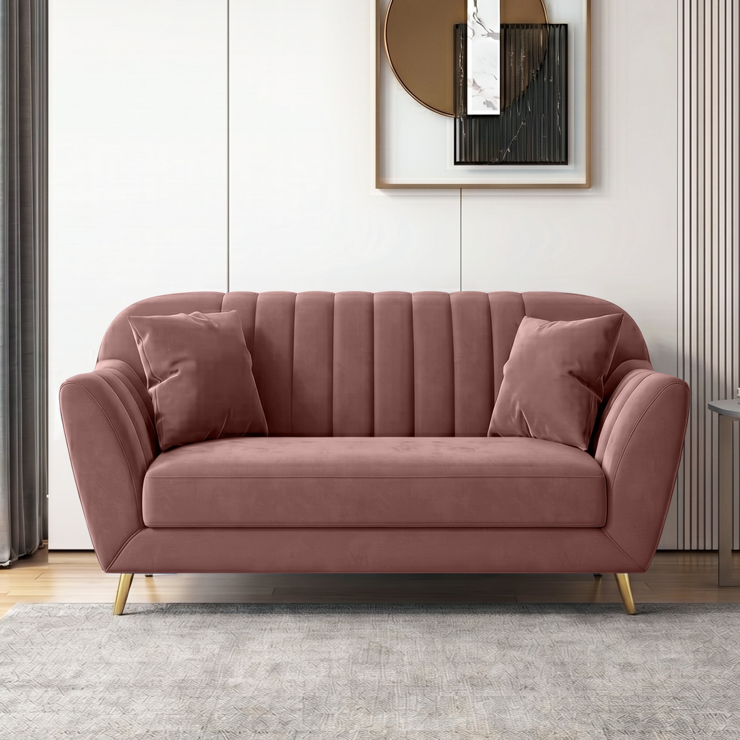 Rivo Velvet 2 Seater Sofa In Peach Color