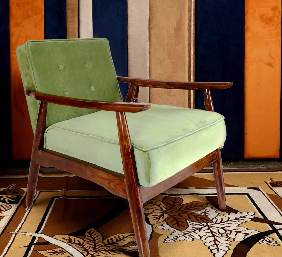 Armari Solid Wood Arm Chair in Green Color - KURSIWALLAH