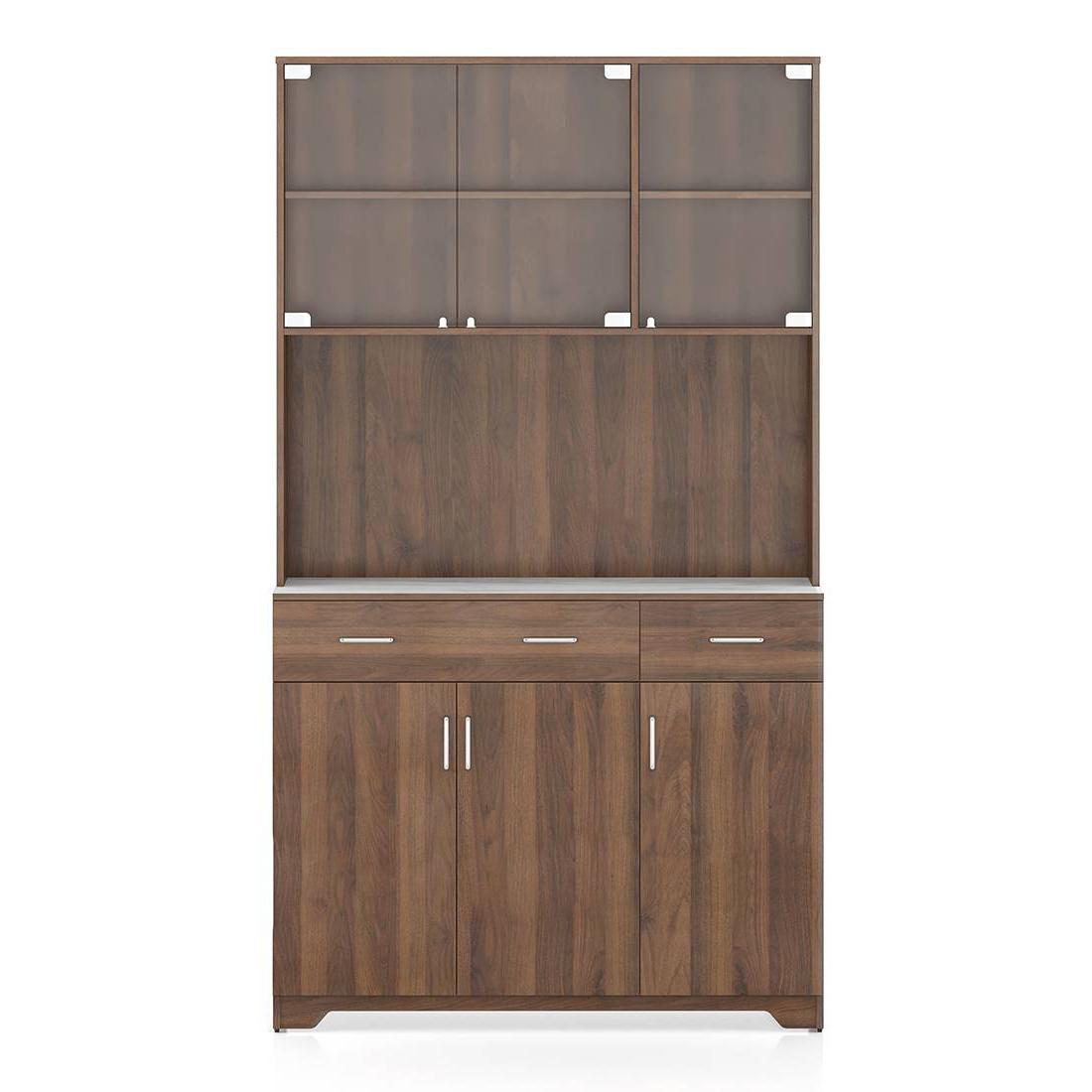 Hubert 6 Door Tall Display Cabinet in Classic Walnut Finish