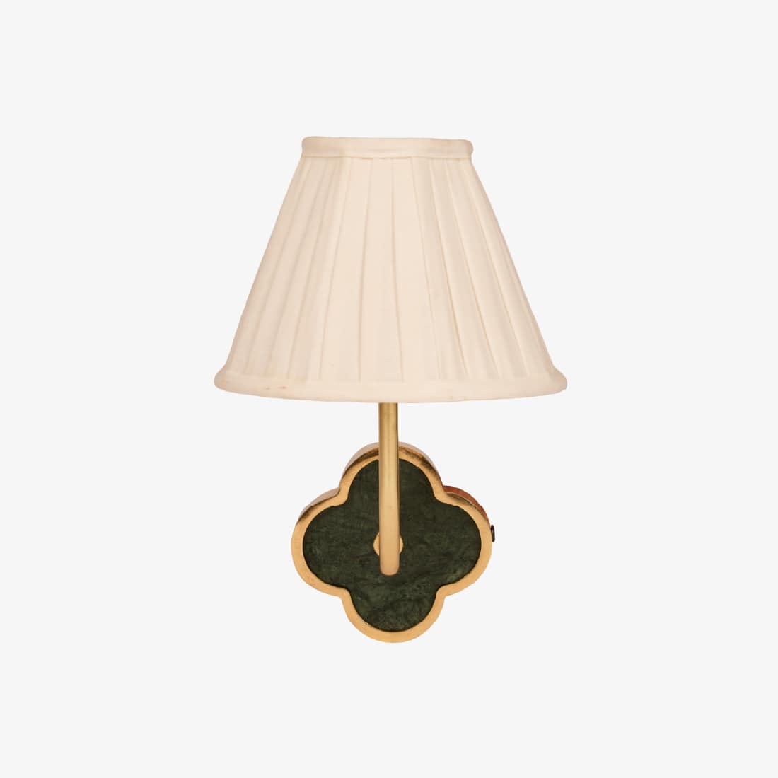 Clover Handicrafted Wall Lamp in Polished gold and K green and off white pleated Colour - Orange Tree