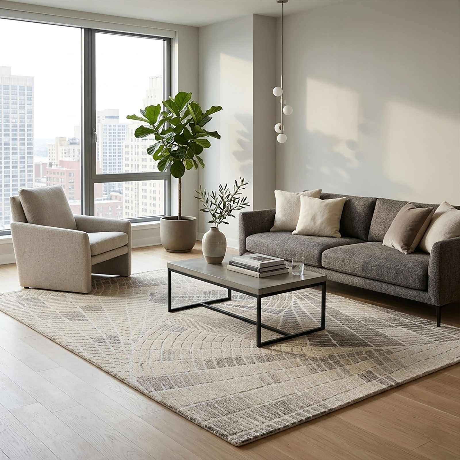 Modern Abstract Geometric Area Rug Beige Grey Vortex 62 x 90 - The Woven Legacy
