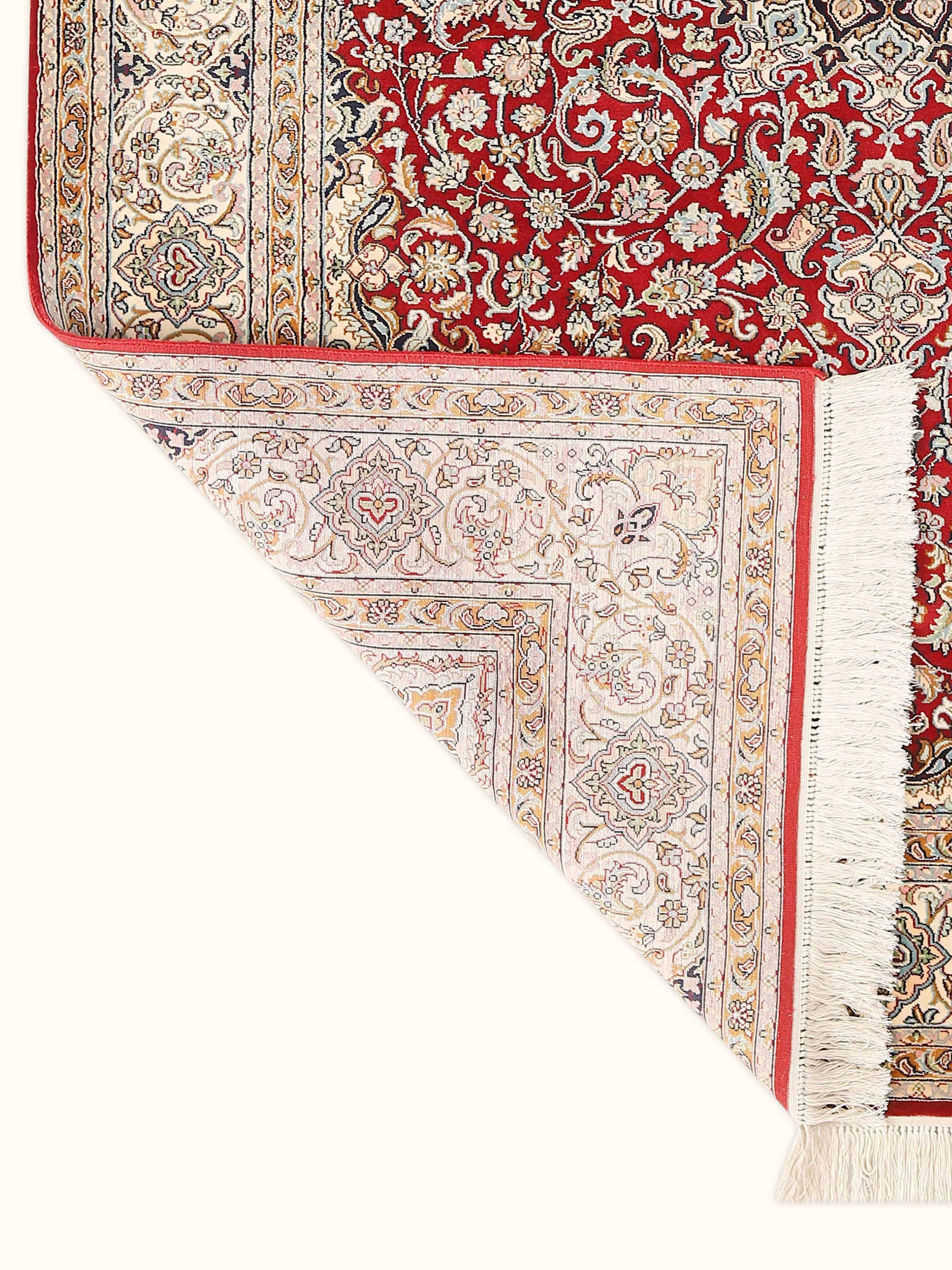 Traditional Kashan Red Kashmir Silk Hand-Knotted Carpet