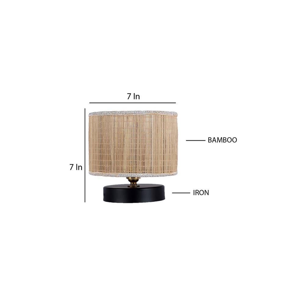 Geoffrey Beige Bamboo Shade Table Lamp with Black Iron Base