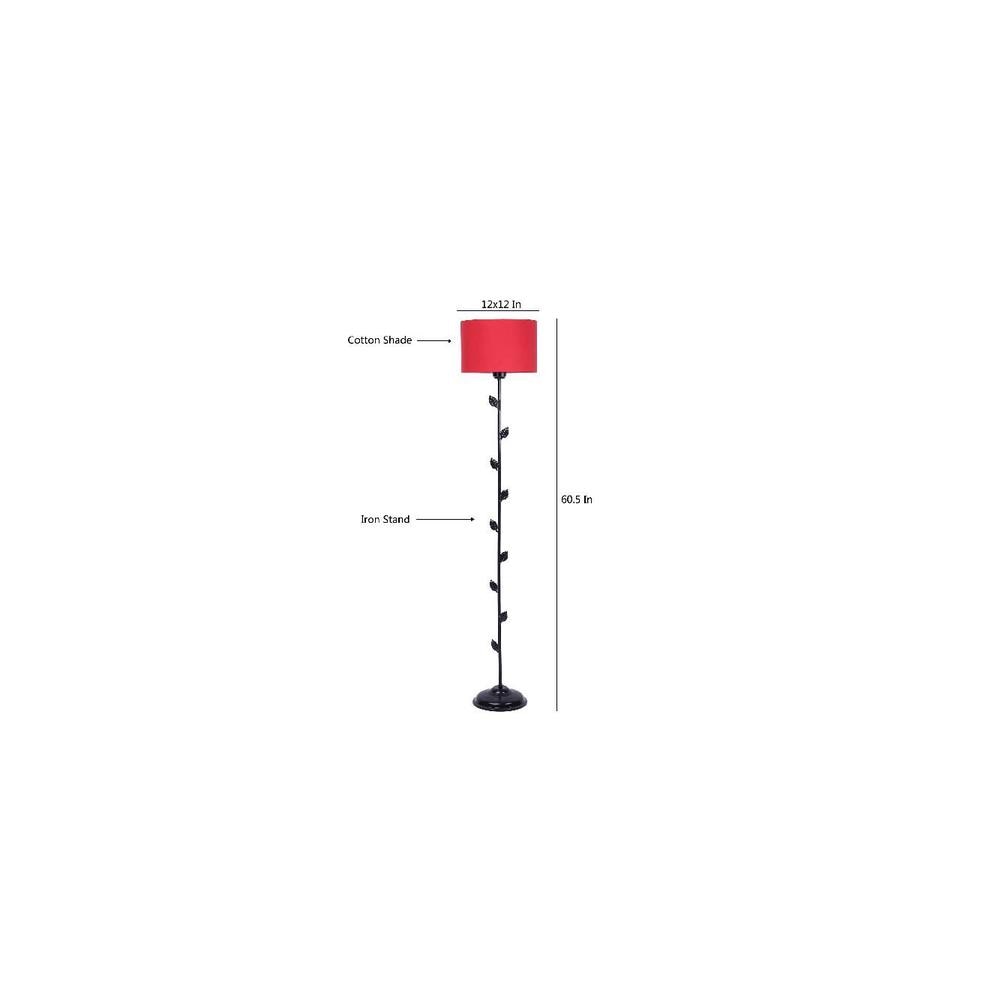 Greer Red Fabric Floor Lamp with Black Iron Base