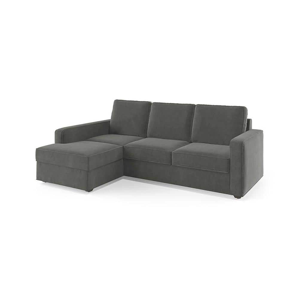 Apollo Compact Sofa (Colour : Ash Grey Velvet, Cushion : Soft, Back Type : Regular, Seating Capacity : Left Aligned 2 Seater + Left Aligned Chaise + Ottoman)