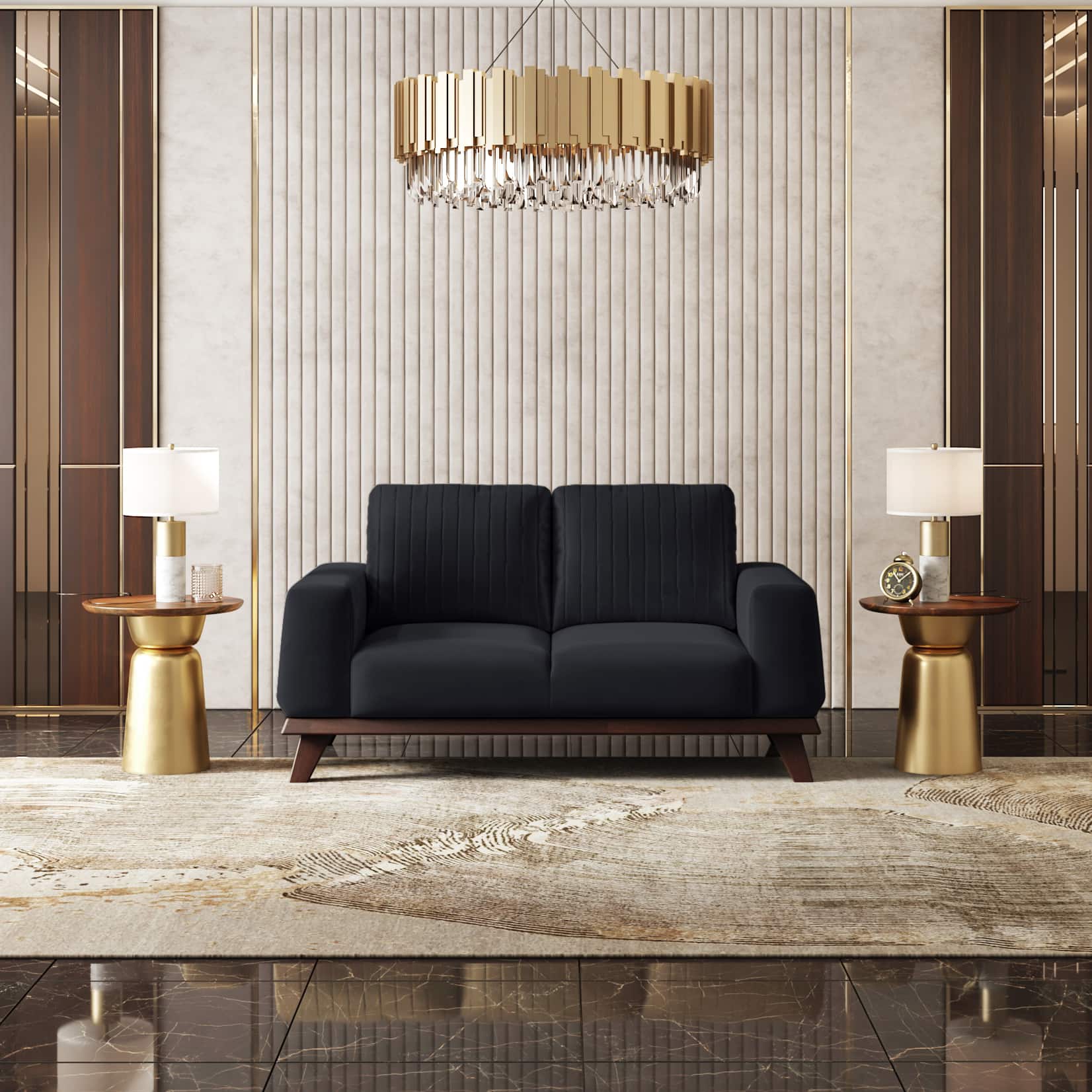Granada Premium 2 Seater Fabric Sofa in Deep blue velvet Colour