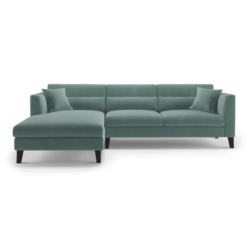 Lewis Sectional Sofa (Colour : Dusty Turquoise Velvet, Cushion : Soft, Seater : Left Aligned 3 Seater + Left Aligned Chaise) - Urban Ladder