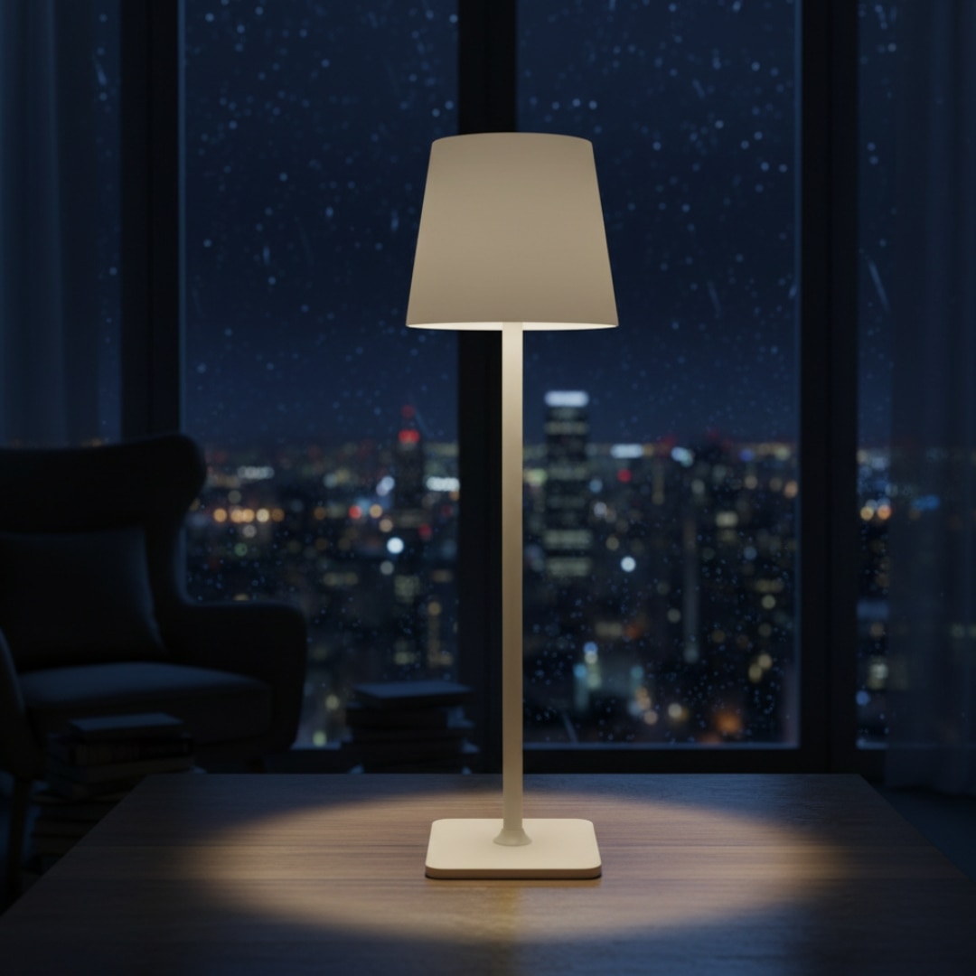 White Color Square Shape Base Lamp with Shade