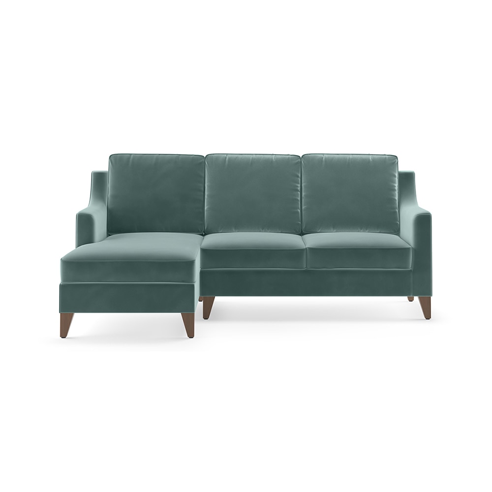 Abbey Sectional Sofa (Colour : Dusty Turquoise Velvet, Cushion : Hard, Seater : Left Aligned 2 Seater + Left Aligned Chaise) - Urban Ladder
