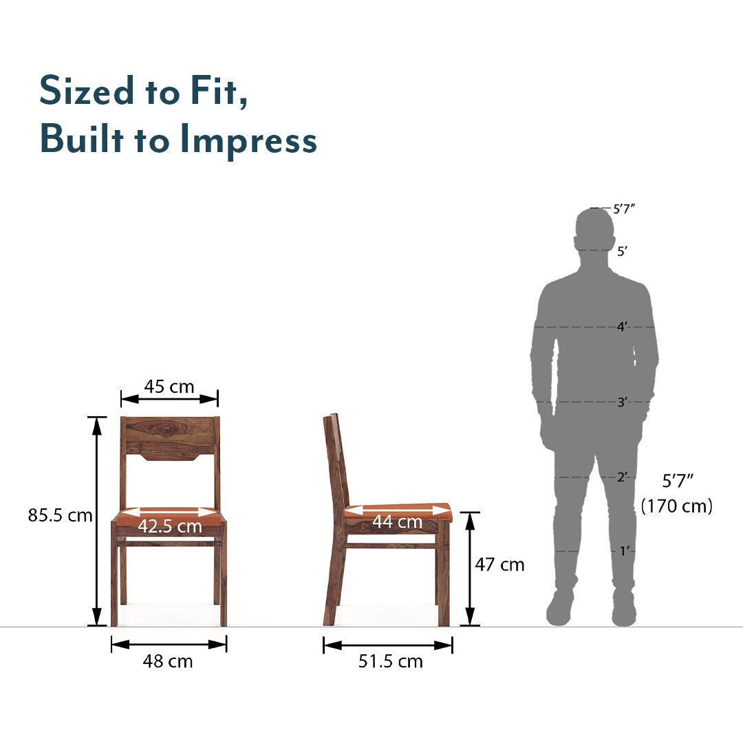 Kerry Solid Wood Dining Chair Set Of 2 In Teak Finish With Burnt Orange Fabric Colour