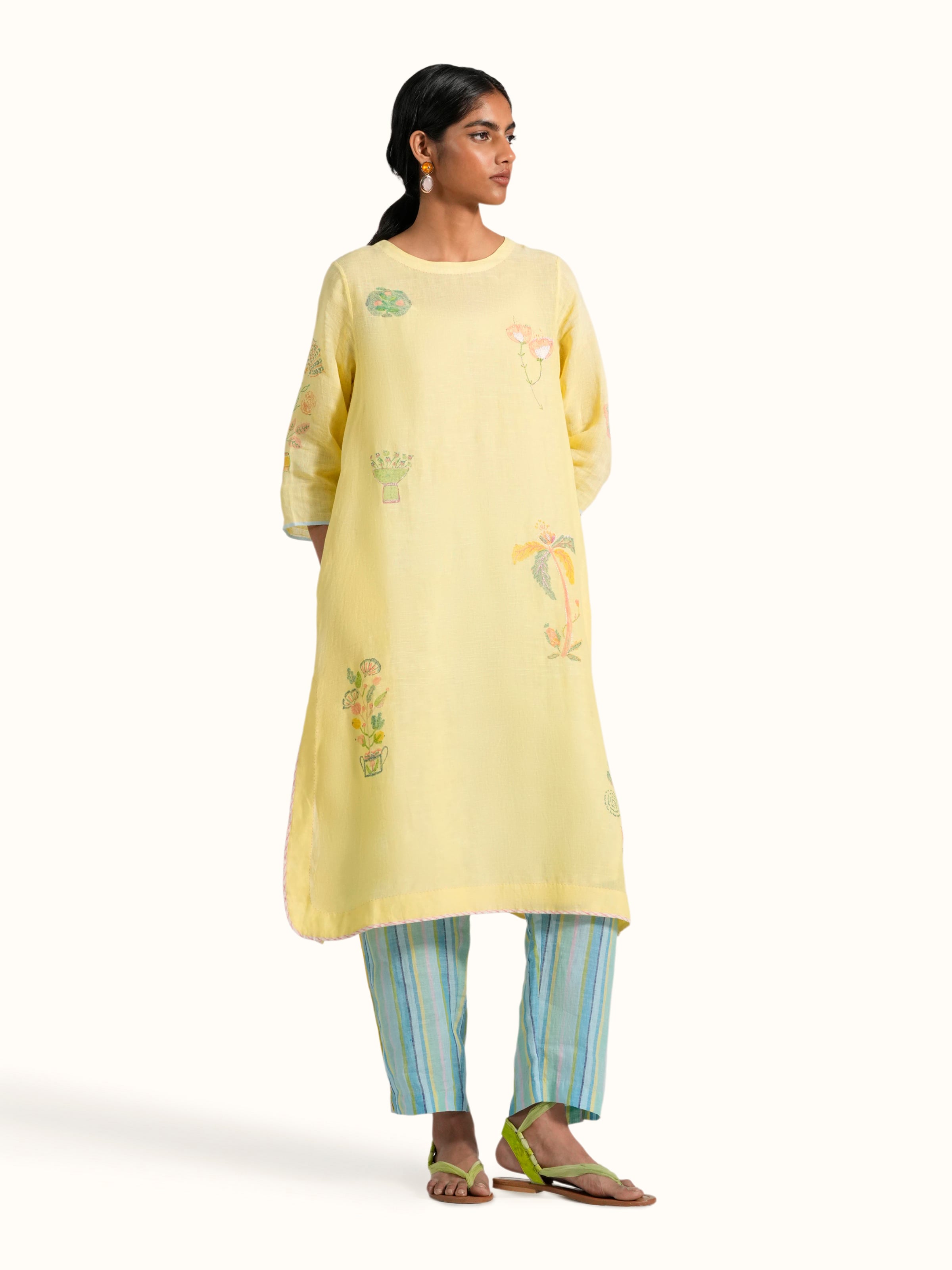 Yellow Linen Handloom Kurta Set