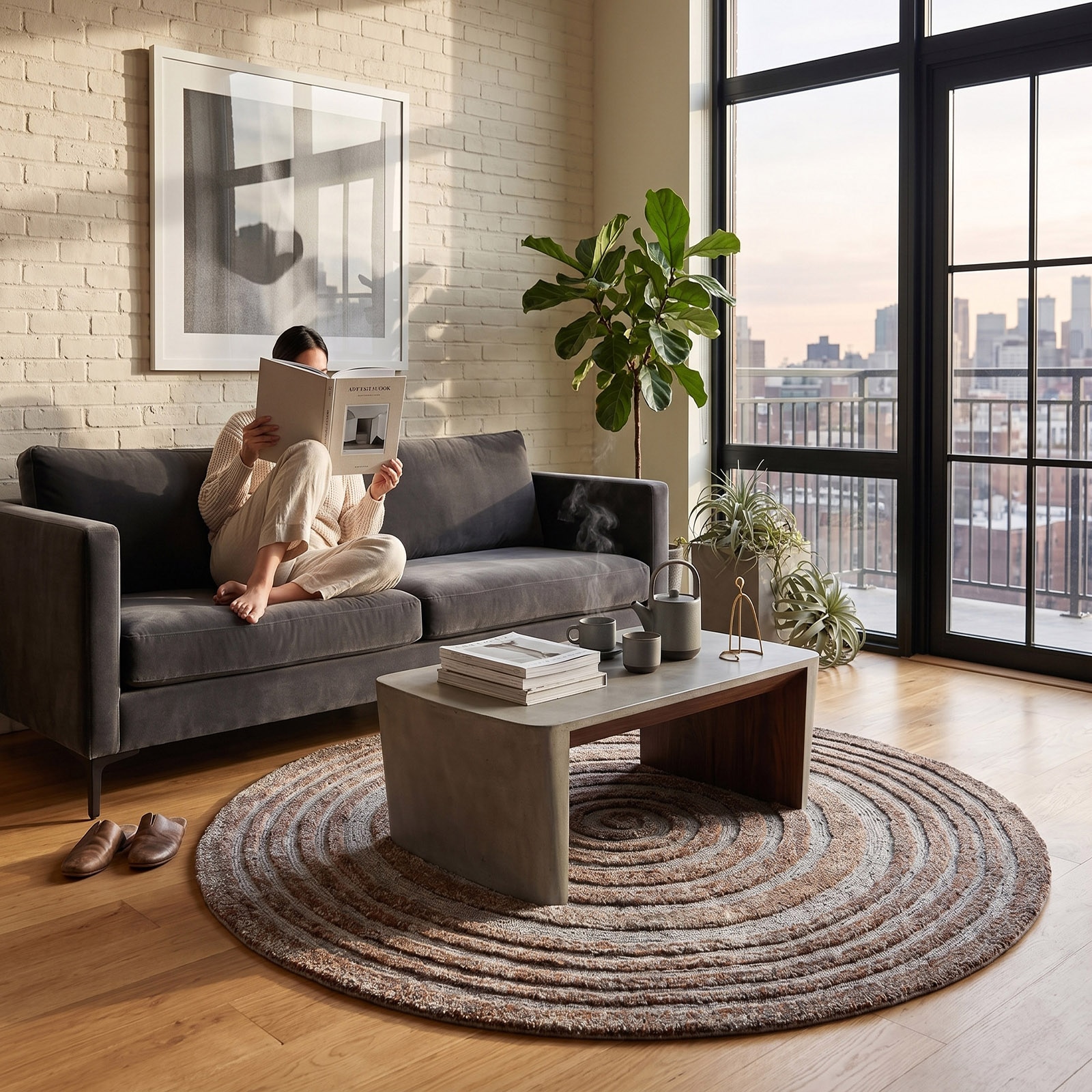 Round Tree Ring Area Rug Earth Tone 48 x 48 - The Woven Legacy