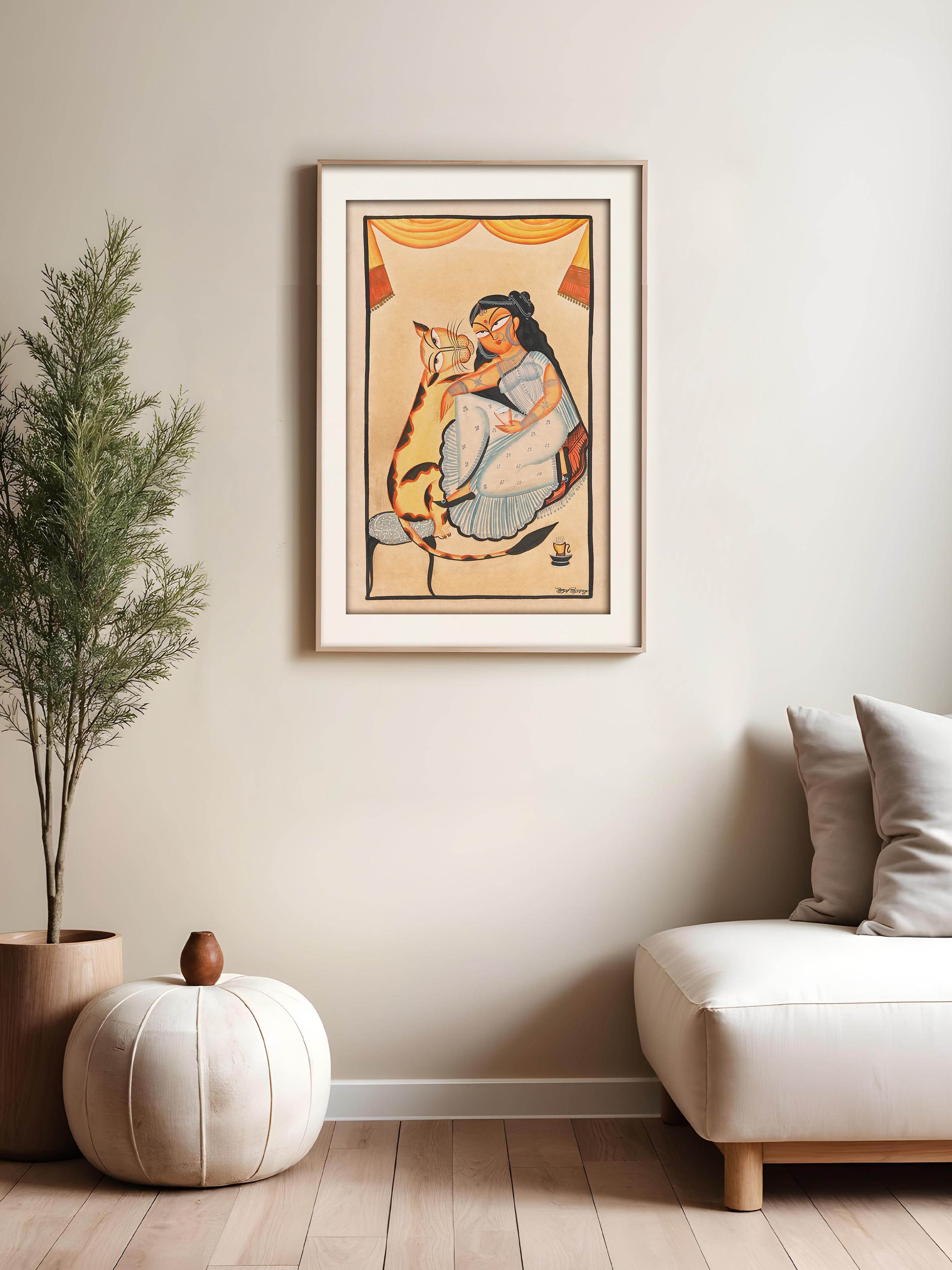 Hand-painted animal love Kalighat artwork – side view