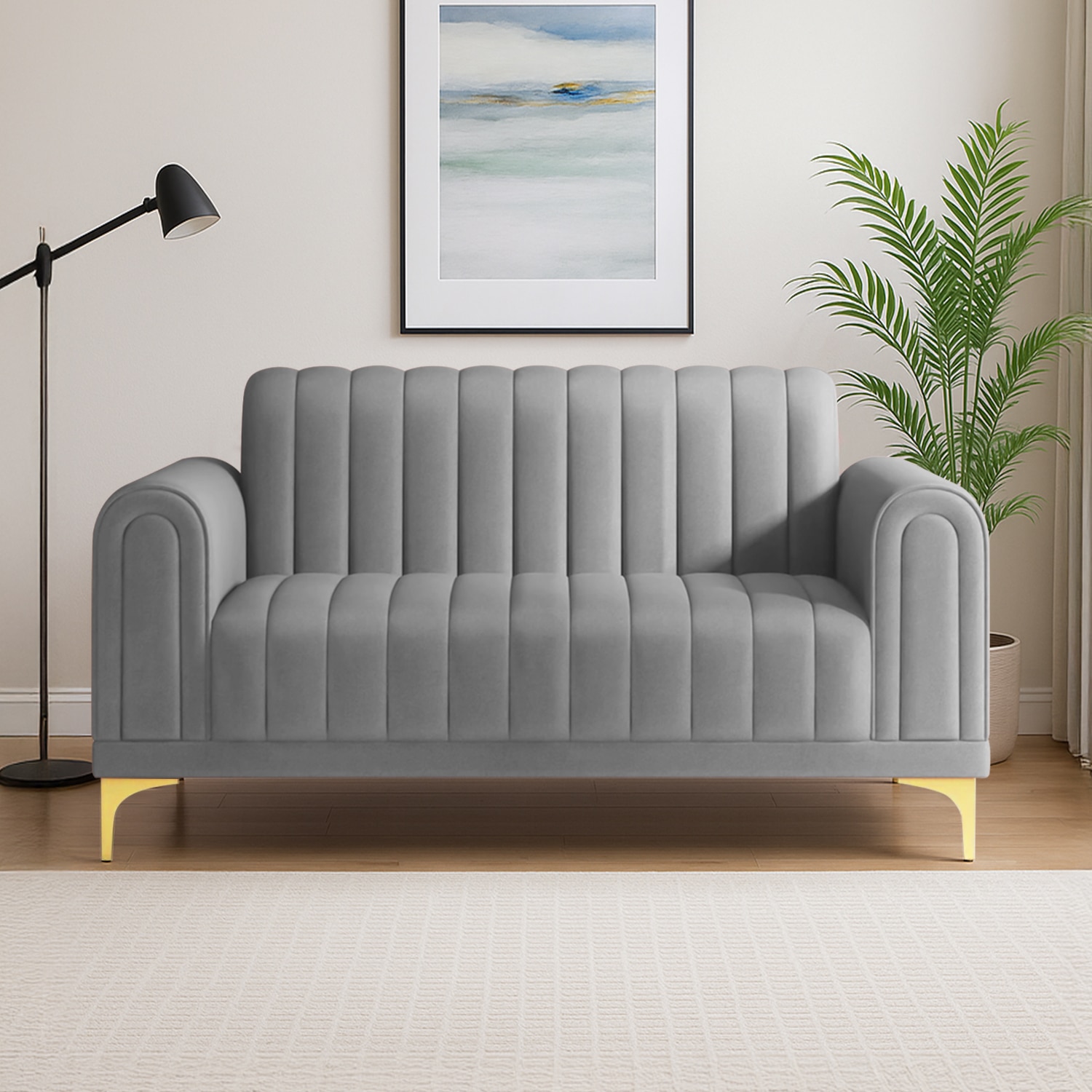 Josbert Velvet 2 Seater Sofa In Grey Colour