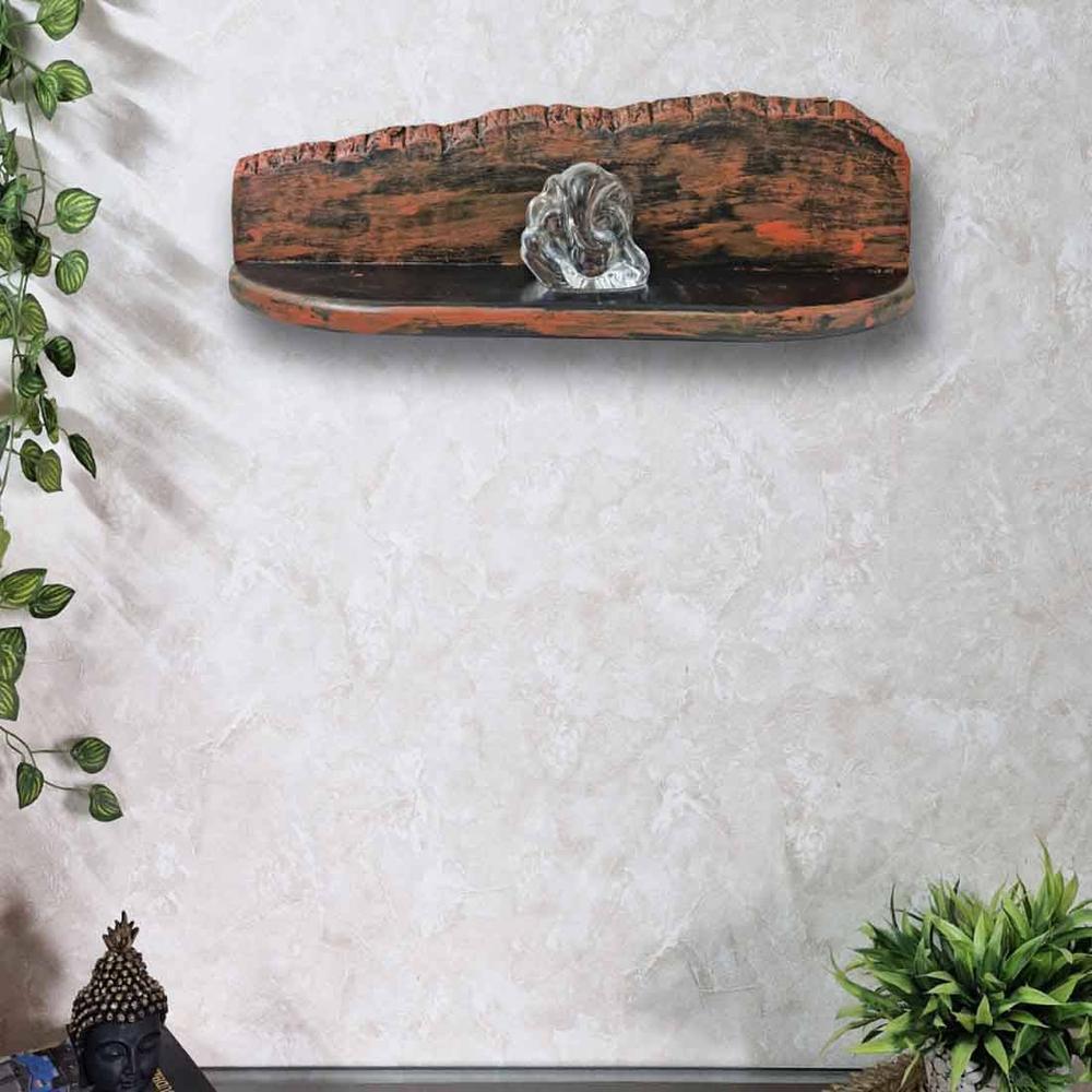 Hugo Red Colour Solid Wood Wall Shelf with Bark lining
