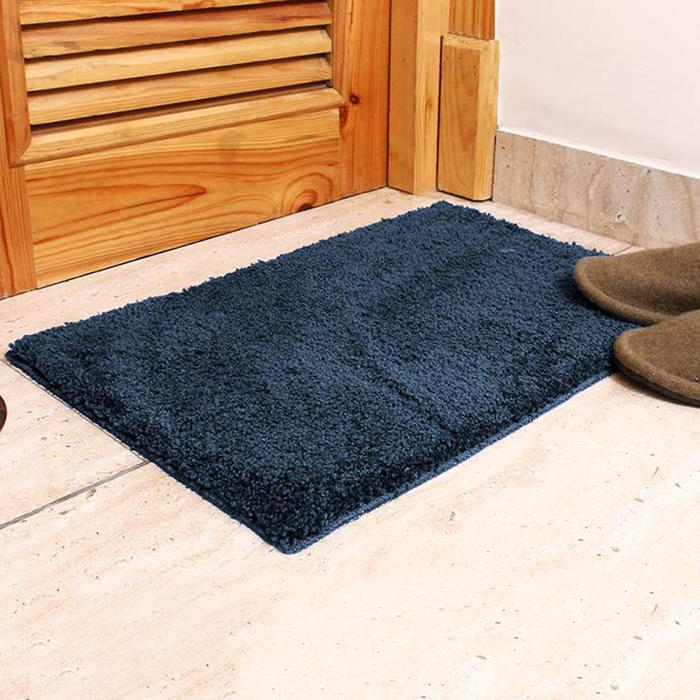 Journey Blue Solid Natural Fiber 24x16 inches Anti-Skid Bath Mat