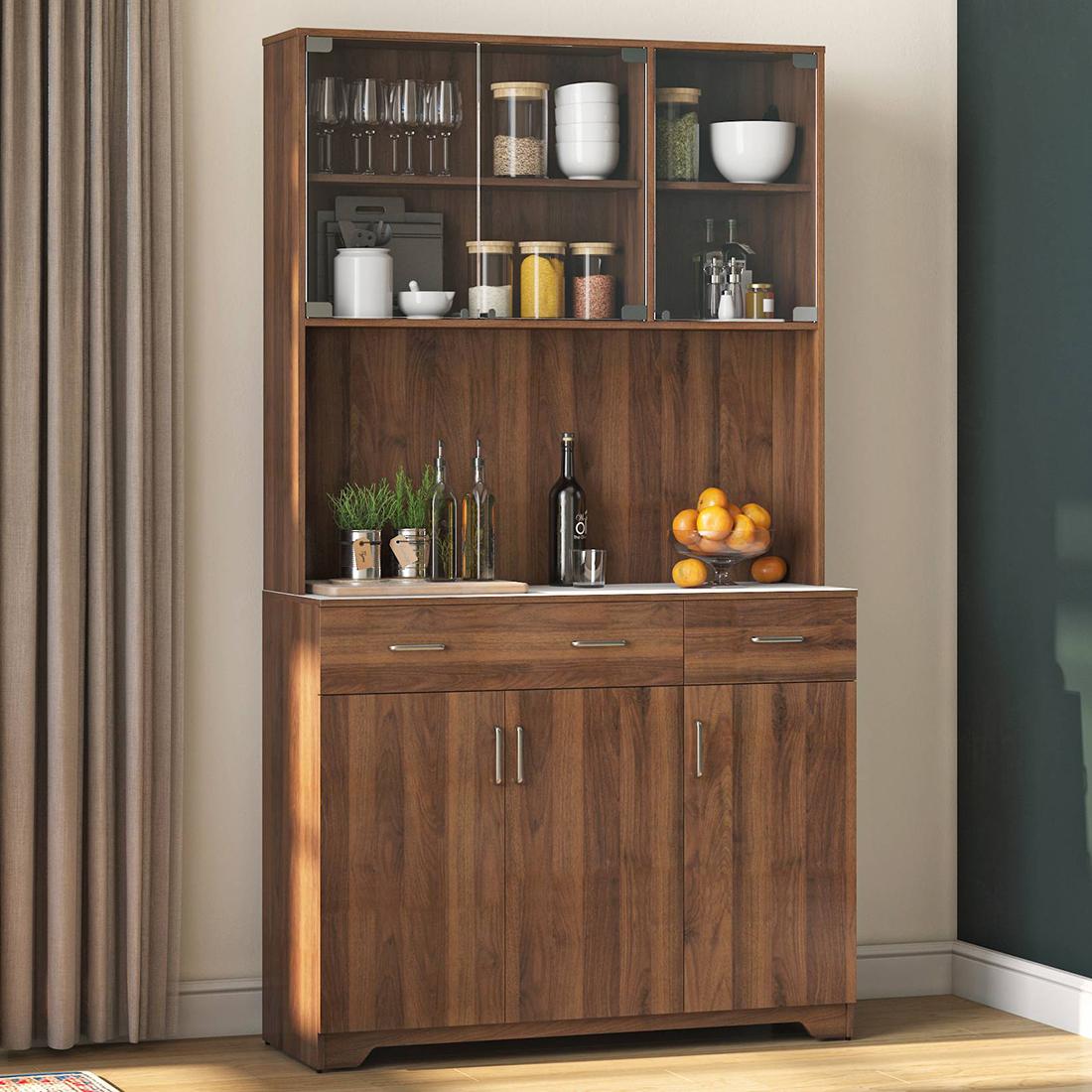 Hubert 6 Door Tall Display Cabinet in Classic Walnut Finish